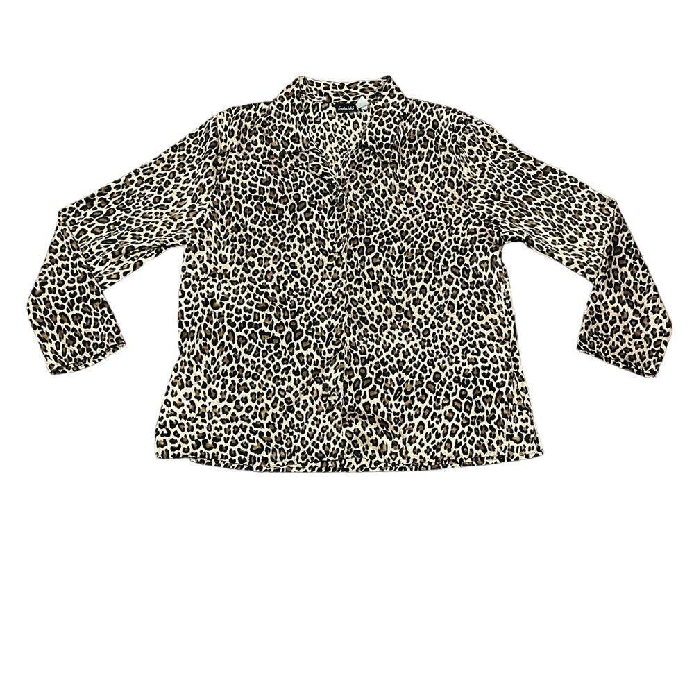 Frederick’s Of Hollywood Long Sleeve Leopard Print Button Down Pajama Top Tan S